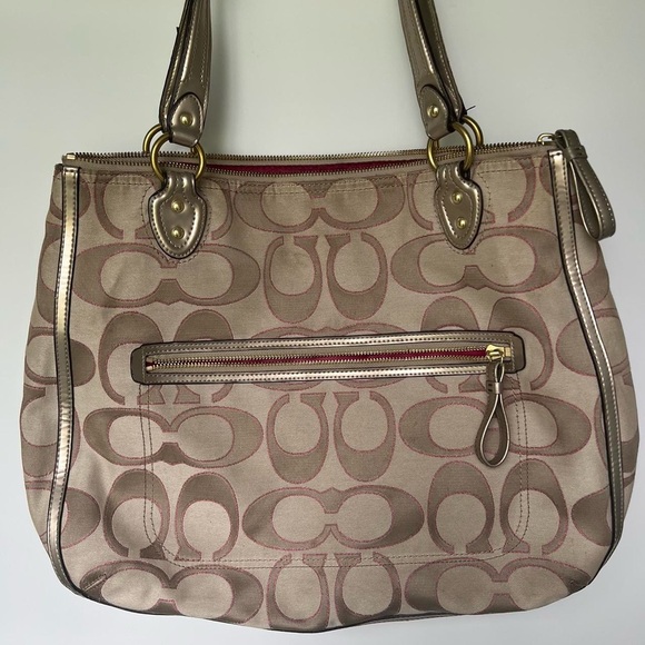 Coach Signature Beige and Gold Tote Bag - Picture 1 of 6